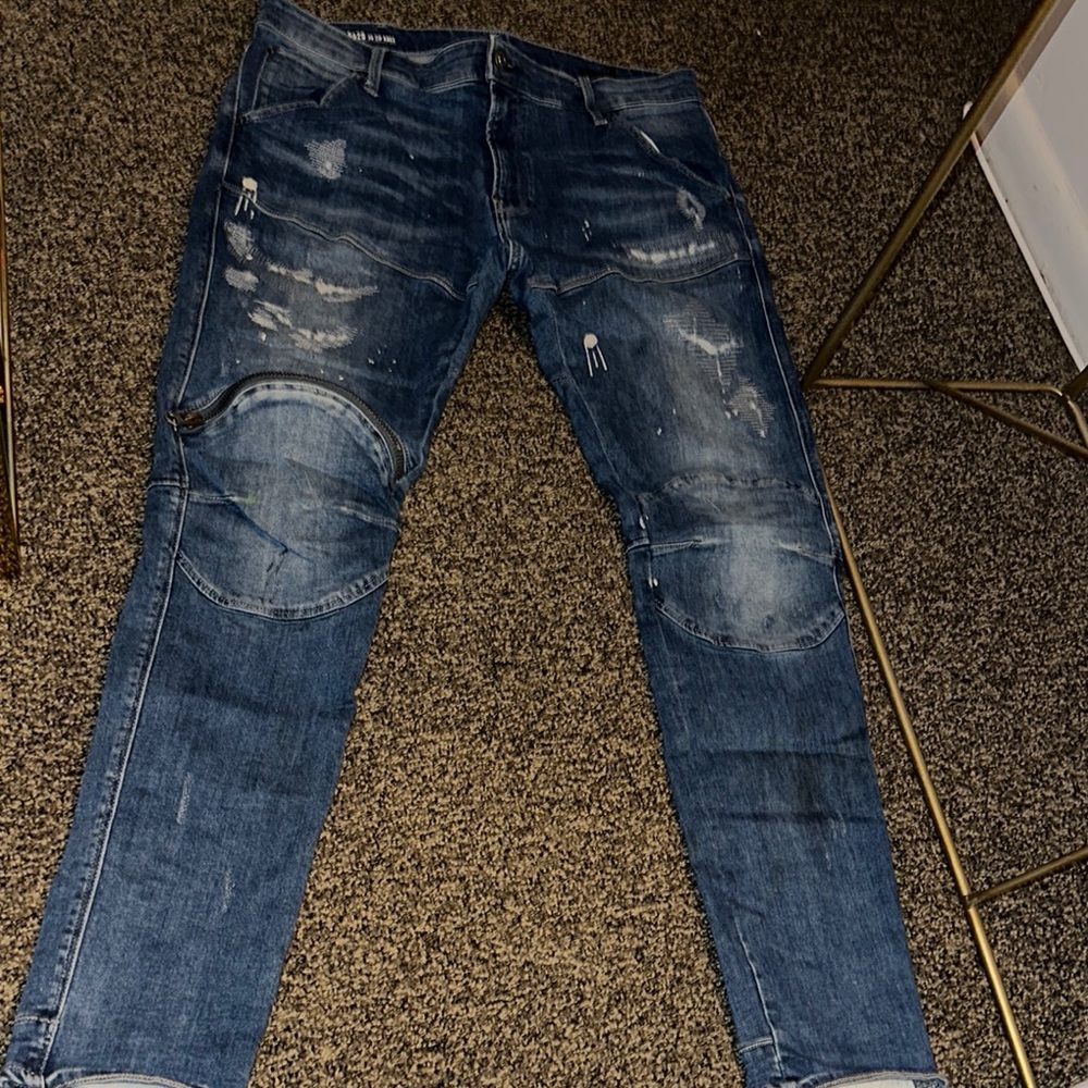 G-Star Men's Dark Blue Distressed Skinny Jeans
